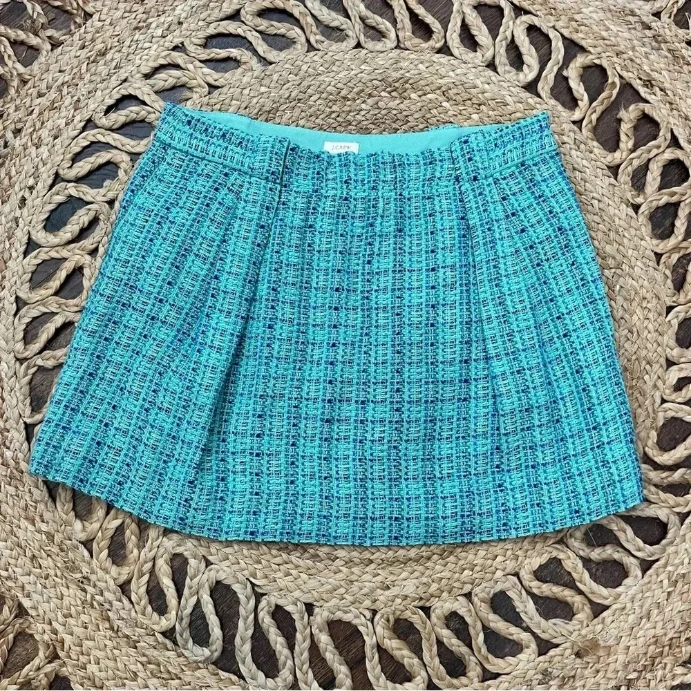 J CREW BLUE GREEN TEAL TEXTURE PLAID SKIRT WOMENS SIZE 10